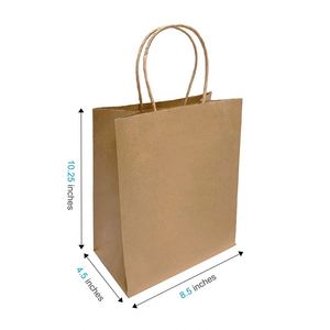 ถุงกระดาษคราฟท์สีน้ำตาลธรรมดาพร้อมหูหิ้วแบบเกลียว ขนาด 8.5x4.5x10.25 นิ้ว สำหรับใส่โลโก้ตามสั่ง - Product Image 1