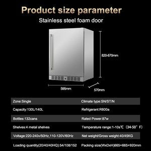 Vanace Résistant aux empreintes digitales Facile à nettoyer en acier inoxydable 130L 132 canettes Réfrigérateur pour la maison Commercia Business - Product Image 3