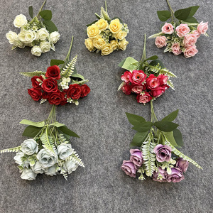 Mini bouquet de roses artificielles en soie, 10 têtes, accessoires de décoration pour mariage et maison - Product Image 1