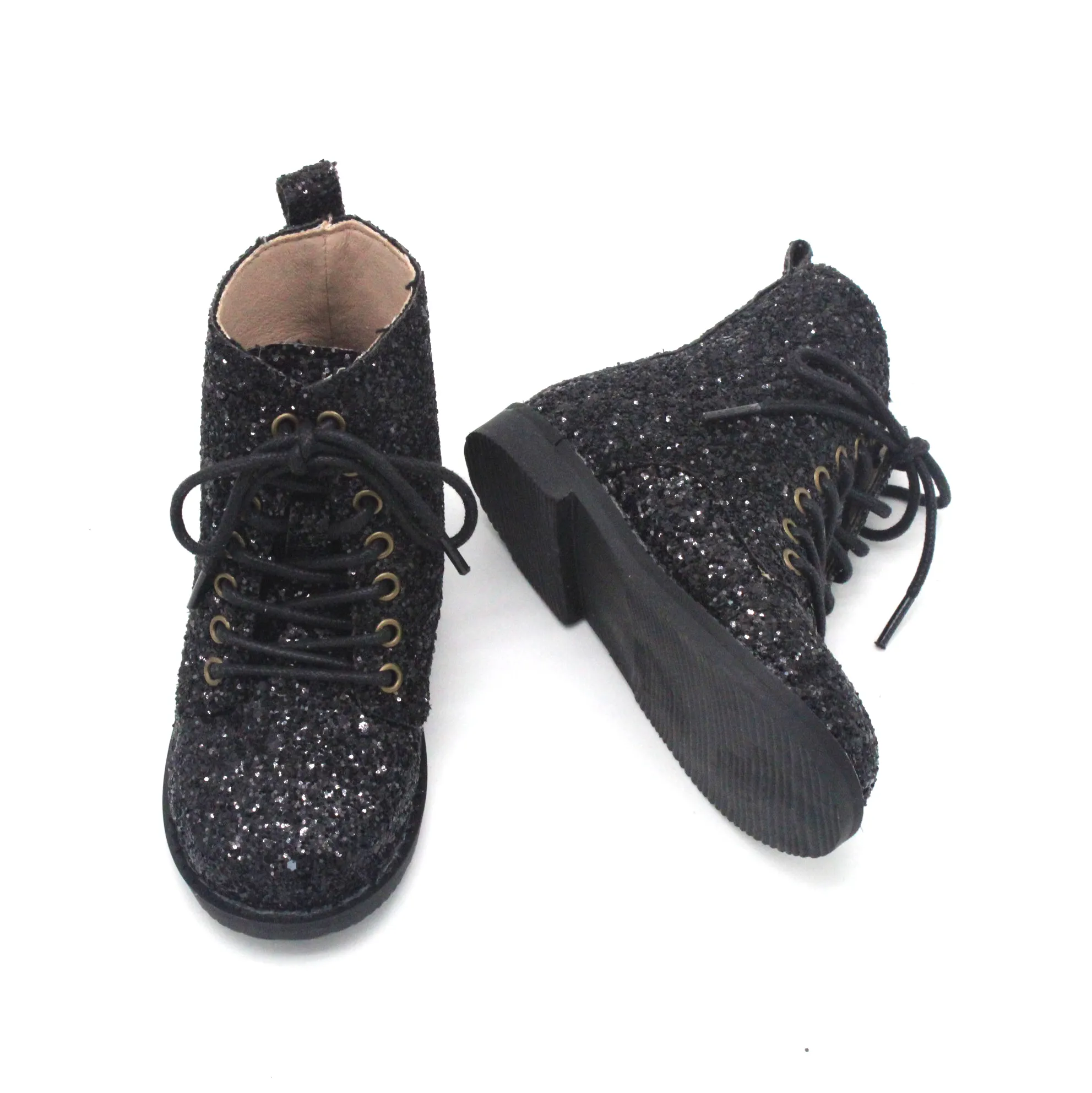 fashion cool black leather high top shoelace baby girls boys shoes boots