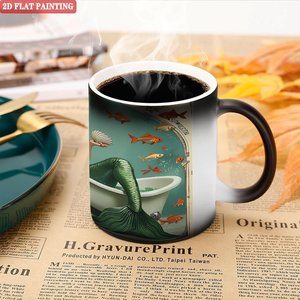Taza de Cerámica Negra Esmerilada de 11 oz, Taza Sensible al Calor con Diseño de Sirena, Pintura Plana 2D - Product Image 5