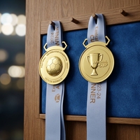 Médaille sportive en métal personnalisée avec logo OEM d'usine, design en relief, ruban de sublimation personnalisé, football pour événements et compétitions