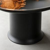 Table à manger en bois de burl naturel ovale avec résine époxy, base noire, nouveau design, assemblée