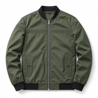 Blouson Bomber d'Hiver Vert Olive pour Homme avec Col Brodé, Fermeture Éclair, Style Aviateur Décontracté, Poches Utilitaires, Manches Longues, Streetwear