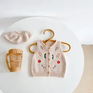 China supplier 2024 autumn and winter hot sale New Baby all-match vest embroidered cotton cardigan all-match small coat