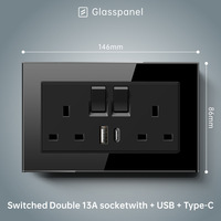 Prise murale moderne en verre trempé, 3 prises, 1 port USB Type-C, 220V 13A, IP20, panneau tactile, durable, Smart Life