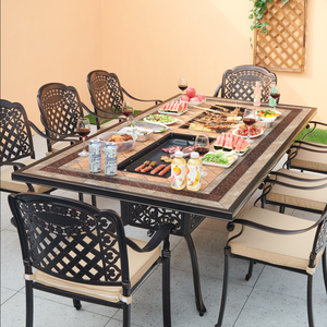 Gril électrique domestique Table de barbecue à double four sans fumée avec motif de carreaux et ensemble de table à manger en fonte d'aluminium - Product Image 3
