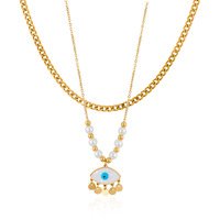 Femme véritable plaqué or perle pendentifs bijoux de mode colliers en acier inoxydable multi-couches croix 18k or pendentif collier