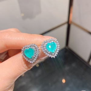 Fashion Eco-friendly Copper Heart Jewelry <b>Set</b> Imitation Paraiba Gemstone 8MM & 10MM <b>Earring</b> Necklace for Women Daily & Party - Product Image 4