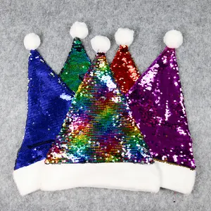 Модные разноцветные блестки, Рождественская шляпа, шляпы Санты для украшения рождественской вечеринки