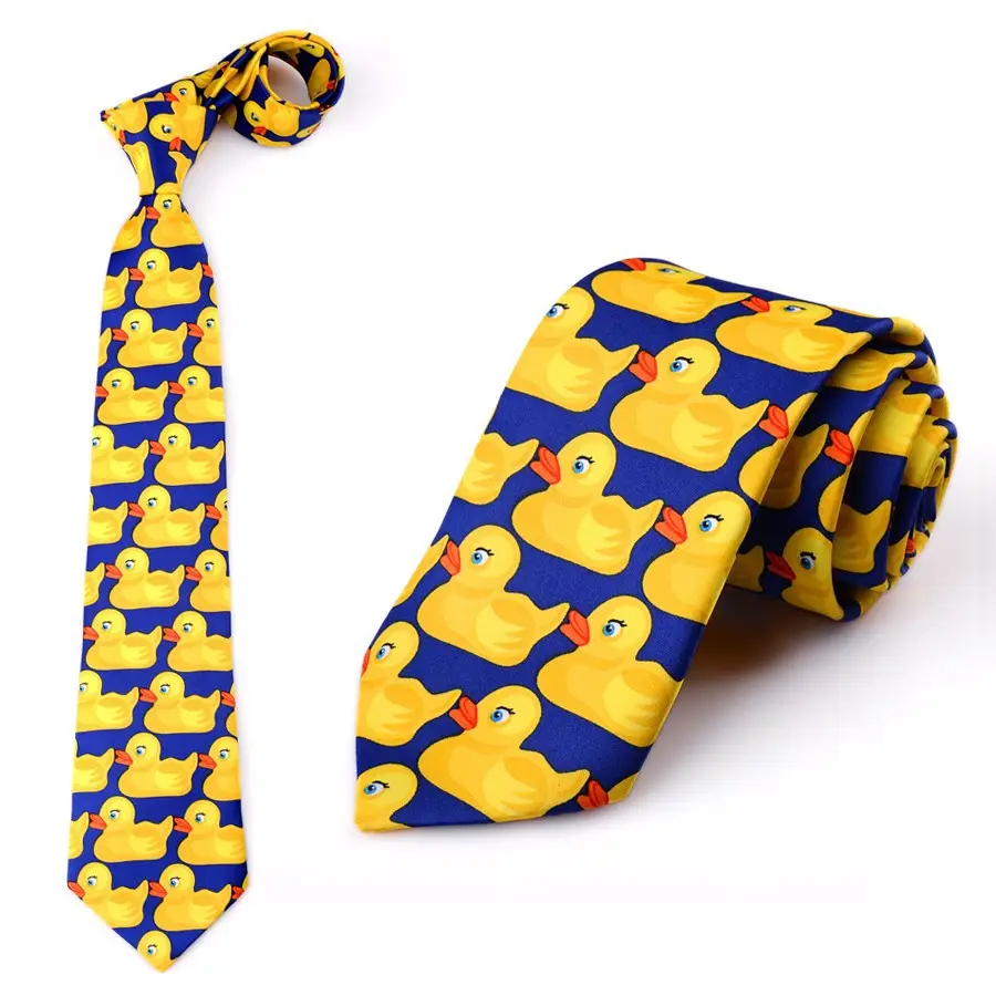 Vente en gros Petite cravate de canard jaune pour hommes Cravate amusante et formelle dans le même style de drame américain