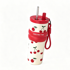Casual All Print Stainless Steel Insulated <strong>Cup</strong> <strong>Straw</strong> Lid Braided Hand Rope Light <strong>Weight</strong> Portable <strong>Cup</strong> for Teenagers Gift - Product Image 2