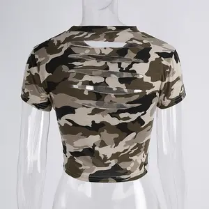 Ripped Camouflage Crop Tops T-shirts Women