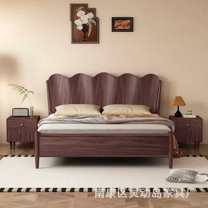 Vintage Style Solid Wood <b>Double</b> <b>Bed</b> 1.8M Black Walnut Mortise Tenon Joint Storage American Retro Bedroom <b>Bed</b> - Product Image 4
