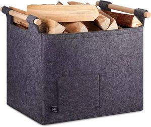 Cesto Porta Legna <span class=keywords><strong>in</strong></span> Feltro Grigio Riutilizzabile con Manici <span class=keywords><strong>in</strong></span> <span class=keywords><strong>Legno</strong></span>, Design Ecologico e Durevole per Legna da Ardere e Giornali - Product Image 5
