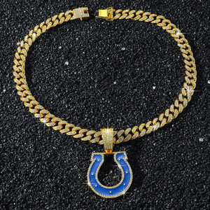 สร้อยคอจี้รูปเกือกม้าทรงตัวยู สไตล์ฮิปฮอป แฟชั่นสตรีทแวร์สำหรับผู้ชาย สร้อยคอโลหะผสมแบบ Cuban Link  เครื่องประดับแฟชั่น - Product Image 2
