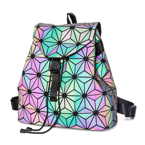 Lady Women Fashion Style Multifonction Geometric Pu Luminous Reflective School Back Pack Knapsack Laptop Sac à dos de grande capacité - Product Image 5
