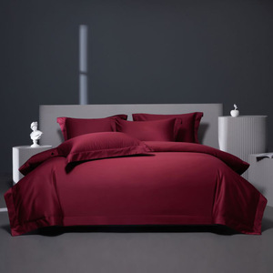 Luxury Double Strand Long Staple Cotton Four Piece <b>Bedding</b> <b>Set</b> Solid Color Breathable Soft Skin Friendly Moisture Wicking - Product Image 2