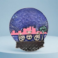Pièce de défi personnalisée en alliage de zinc, motif ciel nocturne étoilé urbain 3D, palmier et ancre, pour souvenir touristique de station balnéaire
