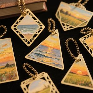 High Quality UV Printed Metal Crafts Colorful Oil Painting Theme Wholesale Promotional Flower Design Triangle Metal Tags