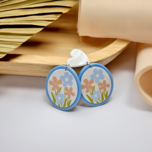 Orecchini pendenti dipinti con design floreale, forma rotonda, ciondolo a cuore bianco, gioielli alla moda, 12 pezzi - Product Image 2