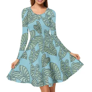 Hawaiian Kalo Taro Leaf Design Long-sleeved O-neck dress Charming Girl Dress Hot Factory Supply Print On Demand Casual Dresses