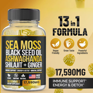 Adulte énergie désintoxication suppléments à base de plantes mousse de <span class=keywords><strong>mer</strong></span> huile de graines noires Ashwagandha Gummies sureau curcuma femmes enceintes - Product Image 4