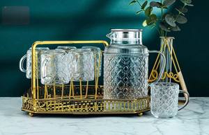 Bán buôn trà đá Infuser nước Jug với 260ml Mug 1.85L uống bình Nordic cứu trợ Thu hải đường Pattern 7-Piece Glass Water Set - Product Image 5