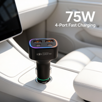 Chargeur de voiture OEM d'usine 75W PPS, adaptateur de voiture 4 ports Type-C, charge super rapide, Quick Charge 3.0, adaptateur de chargeur de téléphone USB-C pour voiture