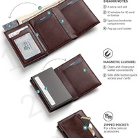 Dompet Kartu Pria Kulit PU Vintage RFID Aluminium Tipis Pintar Lipat Tiga Tempat Kartu Nama