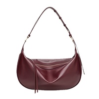 Sac bandoulière demi-lune tendance en cuir PU durable pour femme, petit sac de bras grande capacité avec fermeture éclair, couleur unie