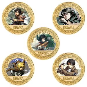 เหรียญที่ระลึก ลีวายส์ เอเรน และมิคาสะ รุ่นพิมพ์สีลายอนิเมะ เหรียญหล่อเหล็กธีมอนิเมะ บรรจุในกล่องของขวัญแบบแยกชิ้น - Product Image 1