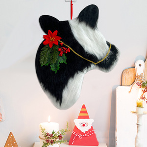 Adorno de pared con cabeza de vaca navideña, estilo vaca lechera, decoración navideña de poliéster para decoraciones de fiestas en granjas - Product Image 1