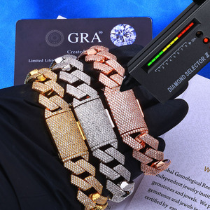 Master Pave Set 15mm Beveled Rhombus Moissanite Cuban <b>Bracelets</b> S925 Silver 18K Solid Gold Wrapped Hip Hop Custom Wholesale B2Bs - Product Image 1