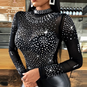 Women's <b>Sequin</b> Slim Fit <b>Tops</b> Long Sleeve Bodycon Mesh <b>Top</b> Fashion - Product Image 6