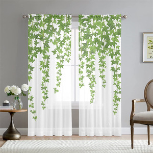 Rideaux prêts <span class=keywords><strong>à</strong></span> poser en tissu transparent <span class=keywords><strong>à</strong></span> motifs de feuilles tropicales personnalisés, multi-designs, textiles de maison - Product Image 3