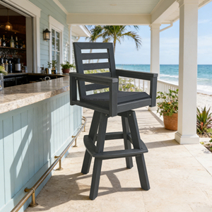 Tabouret de bar pivotant d'extérieur gris ardoise en polyéthylène haute densité (HDPE), chaise de patio rotative à 360 degrés, résistante aux intempéries - Product Image 1