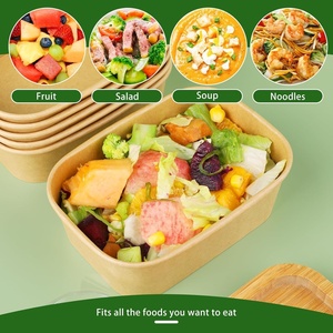 Bols à salade rectangulaires jetables en papier kraft biodégradable et compostable avec revêtement intérieur en polyéthylène, conteneur alimentaire - Product Image 6