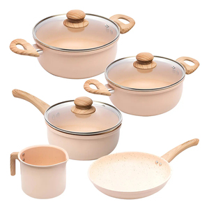 High Quality Ceramic Coated Pot Pan Silicone Glass Lids Soft Touch Handle Non Stick 8 Piece Forged Aluminium Cookware Set - Product Image 1