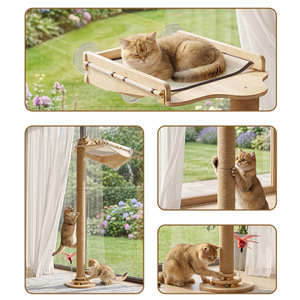 Bruce Cat Climbing Rack Adjustable Height <b>Wall</b> Mounted Scratching <b>Post</b> With Hammock And Platform <b>For</b> Multi Cats Window View - Product Image 3
