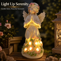 Statue de jardin solaire ange priant avec décor floral rose, lumières LED solaires intégrées, éclairage doux et chaleureux, cadeau de déménagement