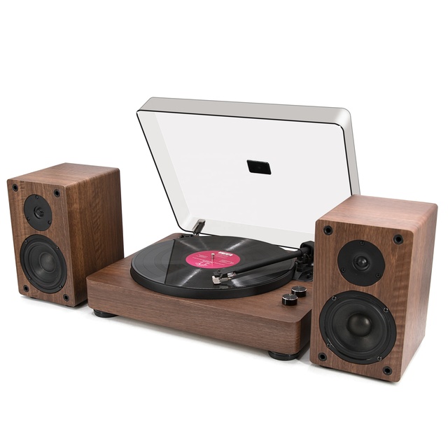 Hifi Vintage LP Vinyl Record Player with Aluminum Platter with Moving Magnetic Cartridge AT3600 and with External Speaker