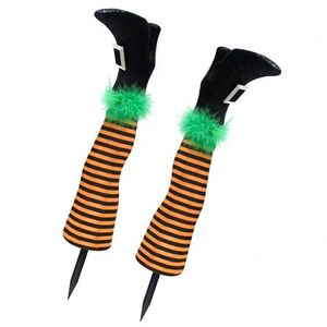 Halloween Outdoor Decorations Black White Striped <b>Leg</b> Ground <b>Witch</b> <b>Legs</b> Yard Stakes - Product Image 2