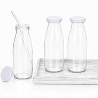 Bouteilles en verre transparentes rondes vierges en gros, qualité alimentaire, pour jus de légumes et lait fermenté