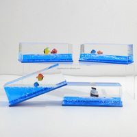 Poids-papier en cristal liquide ondulé, cube en acrylique avec flotteur, décoration de bureau, cadeaux en plastique, cube en acrylique aquatique