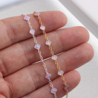 Rantai Emas Lapis 14K/Perak S925 Berlapis Email Multi Warna Lebar 4.3mm/5mm Model Semanggi Berdaun Empat 1+5, Perhiasan DIY Permanen