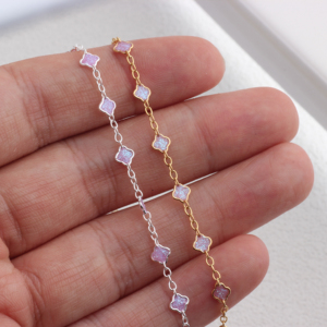 Chaîne à maillons trèfle à quatre feuilles émaillée multicolore <span class=keywords><strong>en</strong></span> or 14K plaqué/<span class=keywords><strong>argent</strong></span> S925, largeur 4,3 mm/5 mm, 1+5, apprêts permanents pour bijoux DIY - Product Image 6