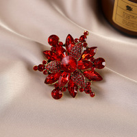 Bros Pin Bunga Mewah Berlapis Ganda Multi-Warna dengan Rhinestone Berlapis Emas Kristal Floral