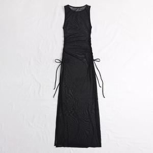 Elegante Vestido Largo de Malla con Abertura Alta y Detalle de Lazo para Usar en Clubes - Product Image 4