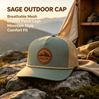 Casquette de sport d'extérieur respirante et imperméable à 5 panneaux, séchage rapide, avec logo en cuir rond et trous laser, idéale pour le golf